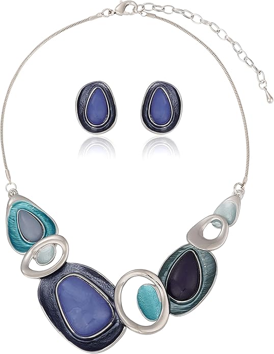 Vintage Chunky Statement Jewelry Set Retro Leaf Floral Geometric Bohemian Boho Bib Necklace Earring Set Fashion Costume Jewelry for Women Girls Wedding Party Prom Unique Gift