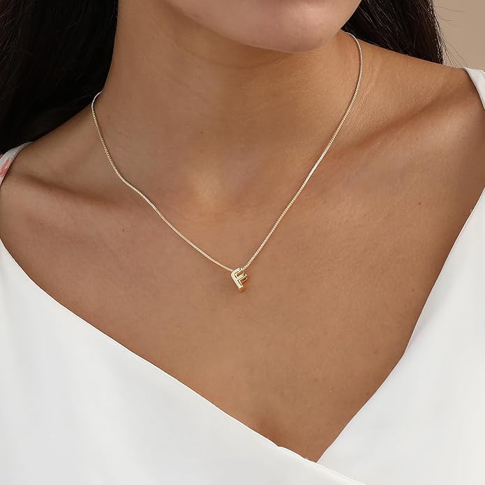 Bubble Gold Letter Necklace for Women, 14k Gold Plated Balloon Initial Necklace, Dainty Gold Necklace for Women, Personalized Bubble Pendant Name Necklace, Fashion Accessories Trendy Jewelry