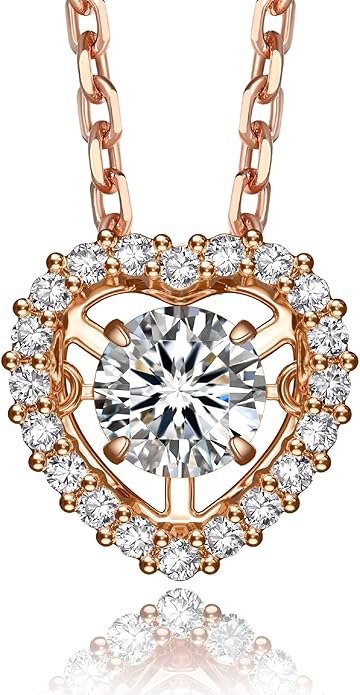 MomentWish Dancing Heart Necklace for Women, 0.5/1 Carat Dancing Moissanite Necklace for Her 925 Sterling Silver Pendant Anniversary Birthday Christmas Gift for Wife Mom Girlfriend