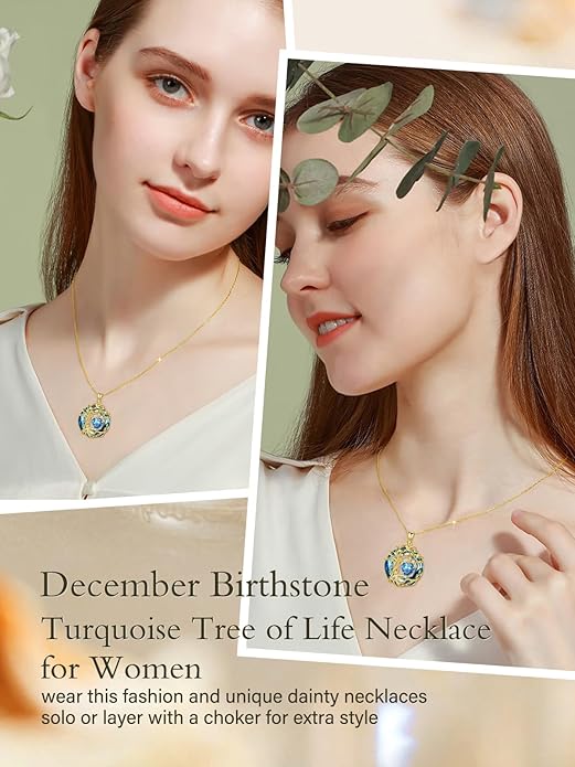 TOUPOP Tree of Life Birthstone Necklace 925 Sterling Silver Pendant Austrian Crystal Jewelry Anniversary Birthday Christmas Gifts for Women Mom Her Wife