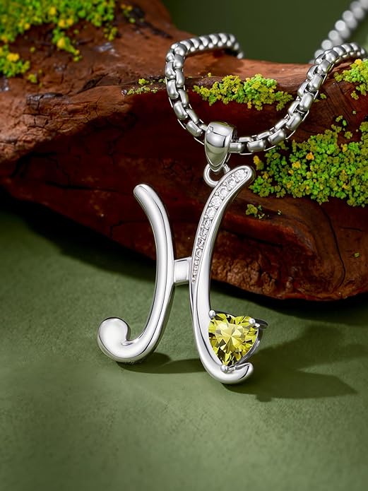 Christmas Gifts for Women Alphabet A to Z Initial Birthstone Pendant Necklaces for Women - 18k White Gold Plated Personalized Name Jewelry Valentine Mothers Day Birthday Gifts for Women Her Girlfriend