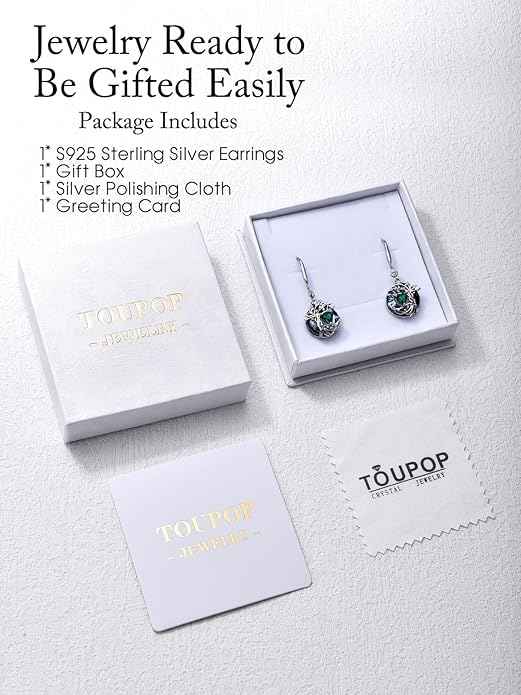 TOUPOP Tree of Life Birthstone Earrings for Women 925 Sterling Silver Family Tree Dangle Earrings Austrian Crystal Jewelry Birthday Christmas Gifts for Her Girlfriend Wife Mom