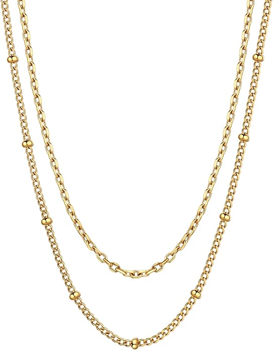 AILPIWE Layered Gold Necklaces for Women, 18K Gold Plated Dainty Paperclip Box Cuban Satellite Chain Necklace Set, Simple Gold Necklace Stack for Women