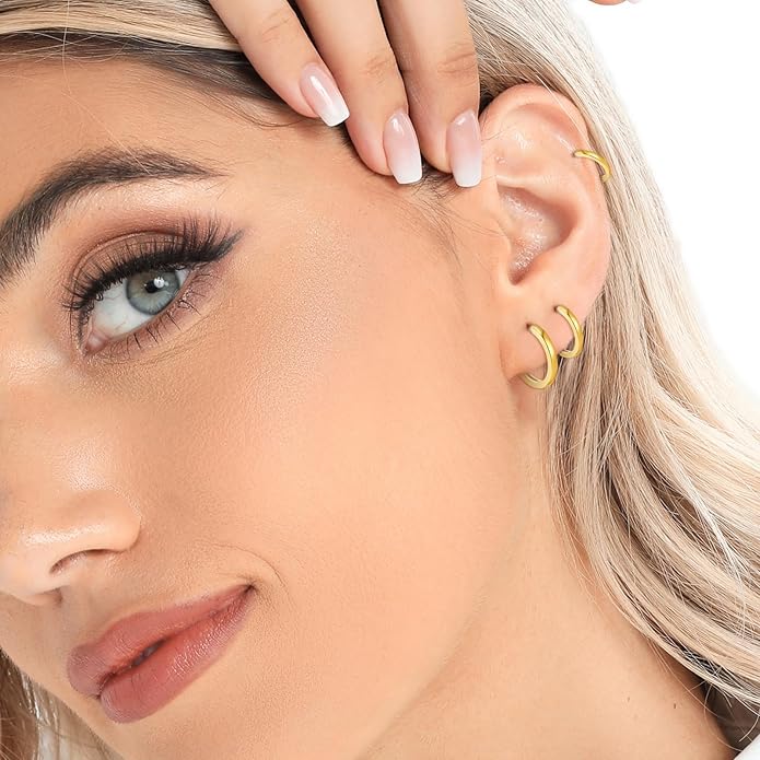 3 Pairs 925 Sterling Silver Hoop Earrings 14K White Gold Plated Small Silver Hoops Cartilage Huggie Earrings for Women Men