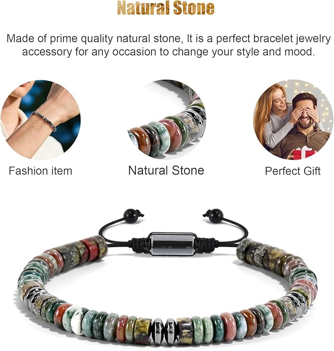 VIBILIA Healing Crystal Bracelets Beaded Bracelets for Men Women Natural Stone Adjustable Bracelets Unique Gifts for Father Son Grandfather Brother Friend