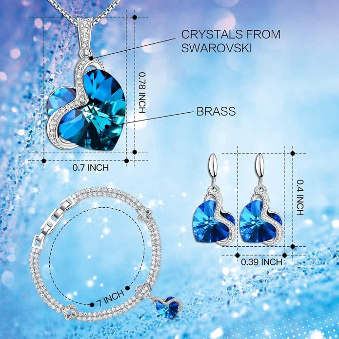 Charming Crystal Jewelry Sets For Women 18K White Gold Plating Bracelet Necklace And Earrings Sets For Wife Girlfriend Or Mothers Idea Gift For Mother's day