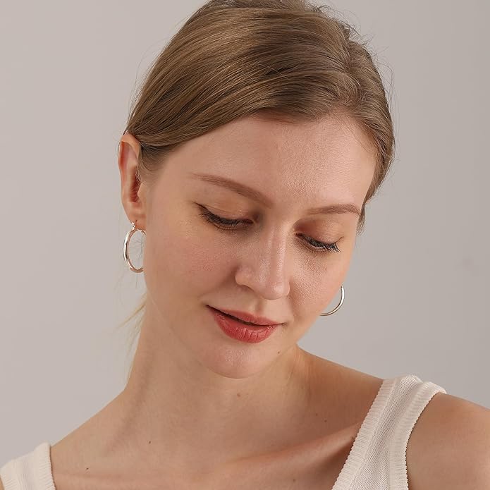 4mm Thick Gold Chunky Earrings Steling Silver Post Hoops Earrings For Women Hollow Tube Hoops Earrings Thick Gold Hoop Earrings Hypoallergenic Lightweight Gold Hoop Large Earrings 20/30/40/50/60MM