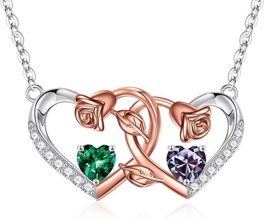 Iefil Chrismas Gifts for Wife - 925 Sterling Silver Rose Birthstone Necklace, Stocking Stuffers for Women Wife Girlfriend Mom
