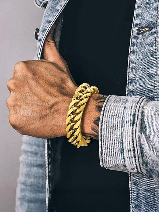 Richsteel Cuban Link Chain Bracelets 8/12/17mm Width Stainless Steel Chain Wrist Bracelets for Men, 7.4/8.2/9 Inch Length Classic Jewelry for Christmas/Valentine's Day/Birthday