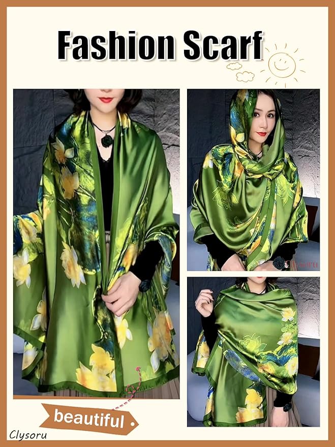 Clysoru Silk Scarf For Women Hair Scarves Lightweight Satin Elegant Shawl Wraps Bufanda Mujer Fashion Accessories 70.8"X35.4"