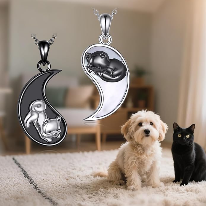 JBAERD Couples BFF Matching Necklaces 925 Sterling Silver Cross/Yin Yang/Sun Moon/Mountain Wave Pendant Necklace Anniversary Birthday Gifts