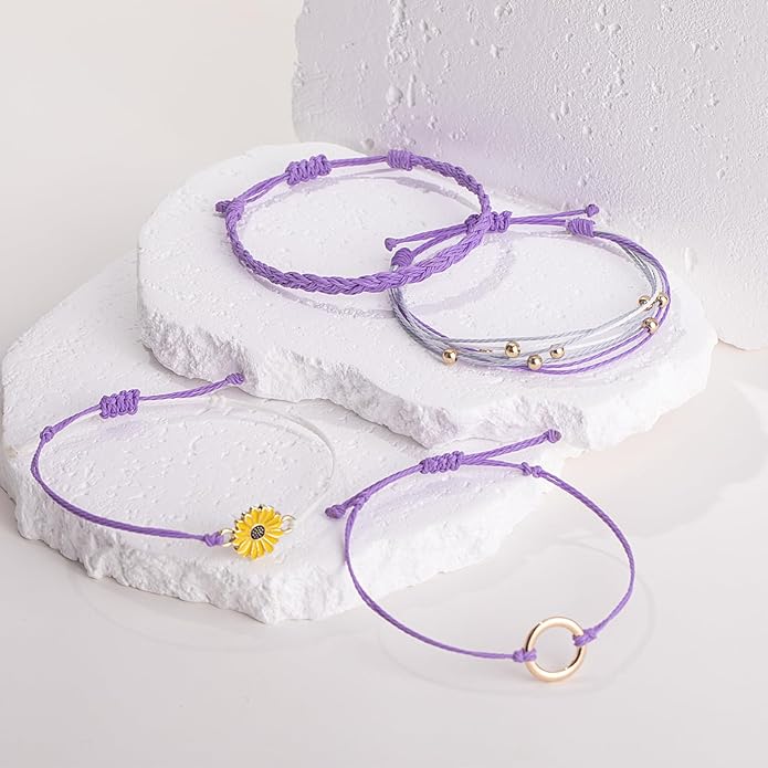 FANCY SHINY Sunflower String Bracelet Boho Braided Rope Wrap Bracelets Cute Summer Beach Surfer Jewelry for Women