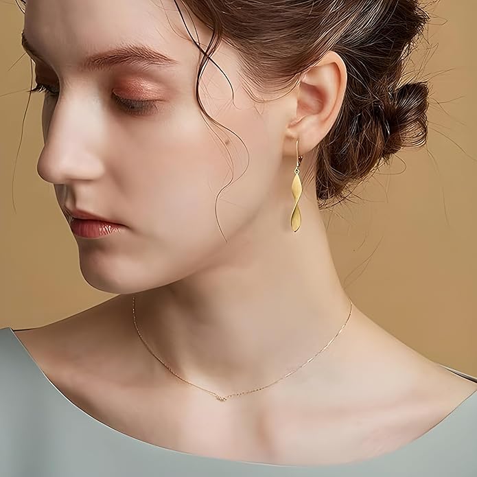 Twisted Dangle Earrings for Women Hypoallergenic Handmade Earrings Spiral Leverback Drop Dangle Earrings Trendy for Women Jewelry Gifts Silver/14k Gold Plated.