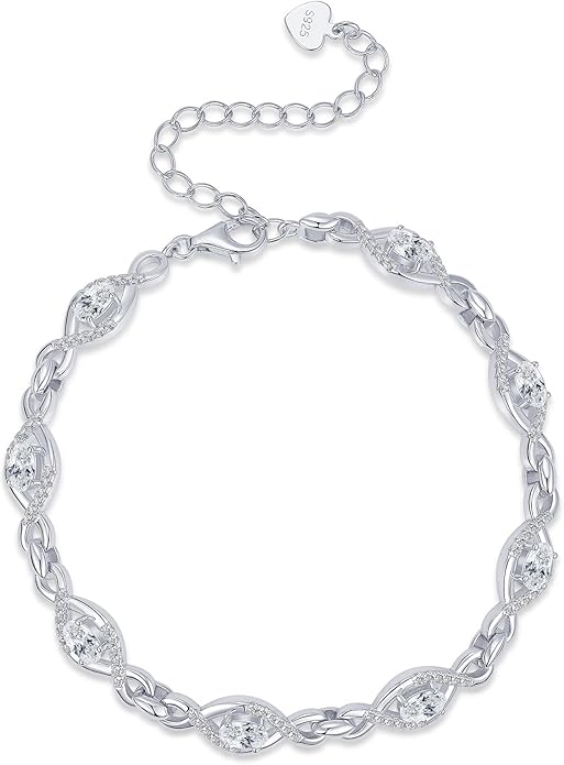 Infinity Oval Moissanite Link Bracelet, 2.4cttw D Color VVS1 925 Sterling Silver Adjustable Eye Link Bracelets for Women Birthday Jewelry Gifts