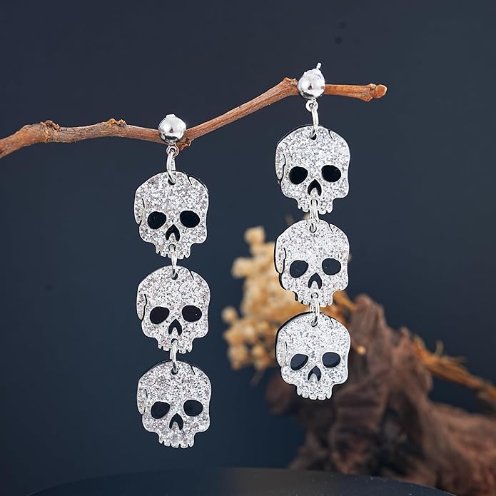 Halloween BOO Ghost Skull Earrings for Women, Gothic Dark Bat Dangle Earrings,Retro Acrylic Cute Lightweight Drop Dangle Earring Jewelry Gifts, Holiday Festive Cosplay Party Decorations Accessories