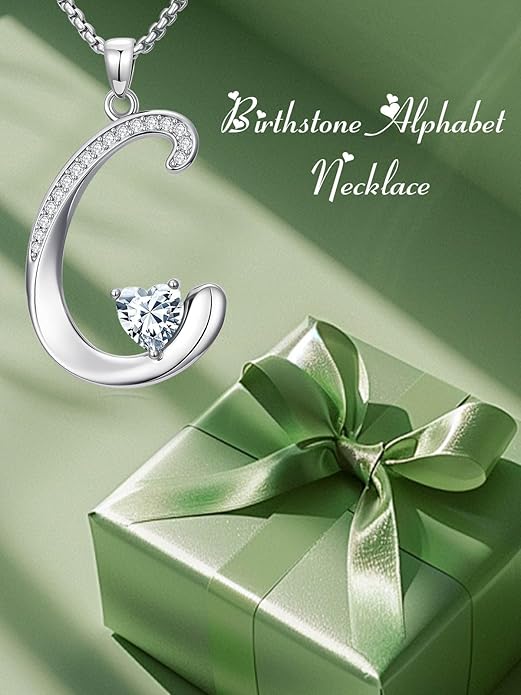 Christmas Gifts for Women Alphabet A to Z Initial Birthstone Pendant Necklaces for Women - 18k White Gold Plated Personalized Name Jewelry Valentine Mothers Day Birthday Gifts for Women Her Girlfriend