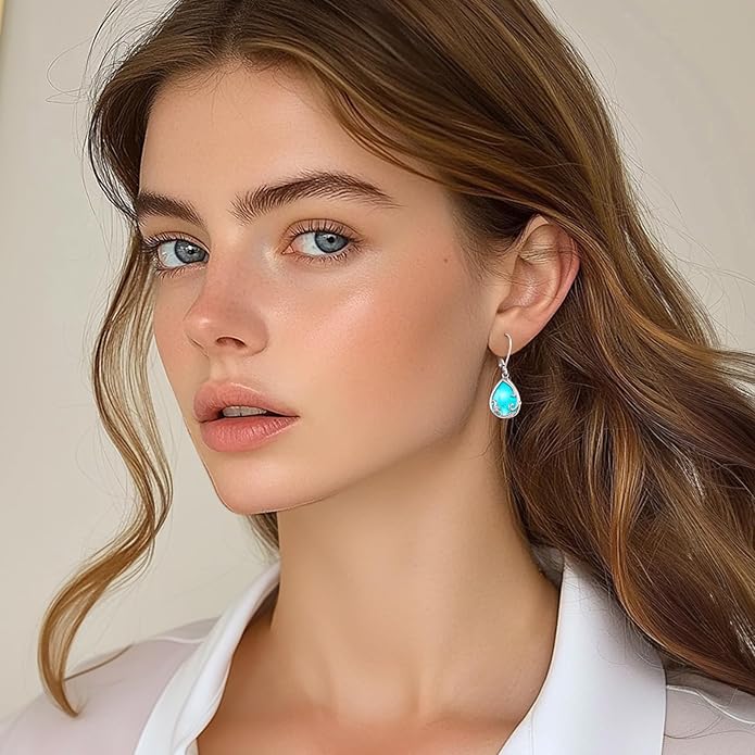 Sterling Silver Tree of Life/Flower/Bee/Animals/Cat/Hummingbird Dangle Earrings Moonstone Turquoise Drop Leverback Earrings Jewelry Gifts