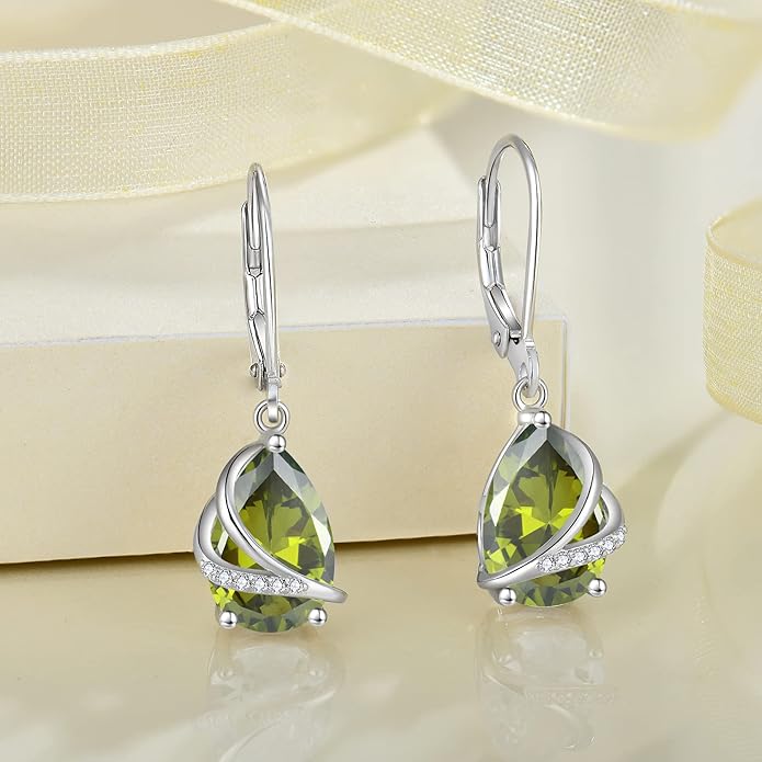 Birthstone Dangle Drop Earrings for Women 925 Sterling Silver Teardrop Leverback Earrings Jewelry Gifts for Wife Mother Her
