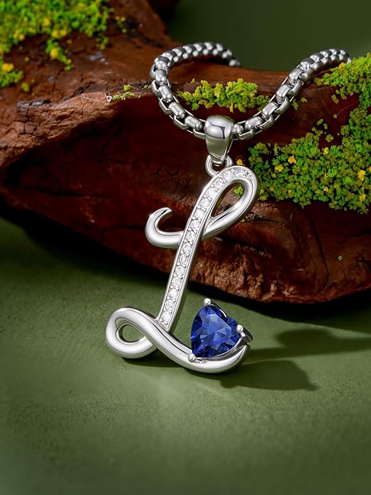 Christmas Gifts for Women Alphabet A to Z Initial Birthstone Pendant Necklaces for Women - 18k White Gold Plated Personalized Name Jewelry Valentine Mothers Day Birthday Gifts for Women Her Girlfriend