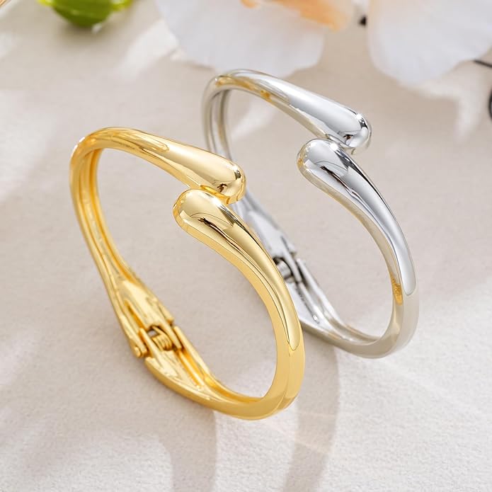 Gold Silver Bangles Bracelet for Women Trendy, 14K Gold Plated Dainty Thick Chunky Cuff Bracelet Stack
