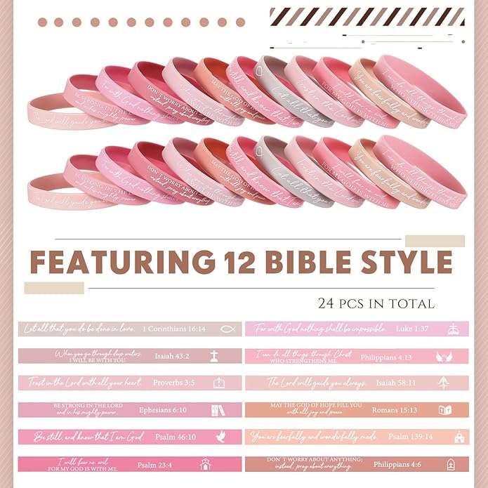 Ecation Bible Verses Bracelets Bulk Scripture Silicone Wristbands Inspirational Motivational Quote Rubber Wristbands Christian Bracelets for Easter Carnival Party Favors