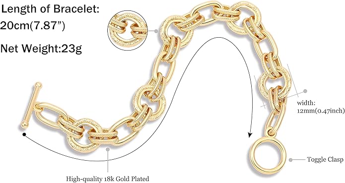 SOFYBJA 18k Gold Plated Personalized Chunky Cuban Oval Link Chain Bracelets for Men Toggle Rope Bracelet Jewelry for Women