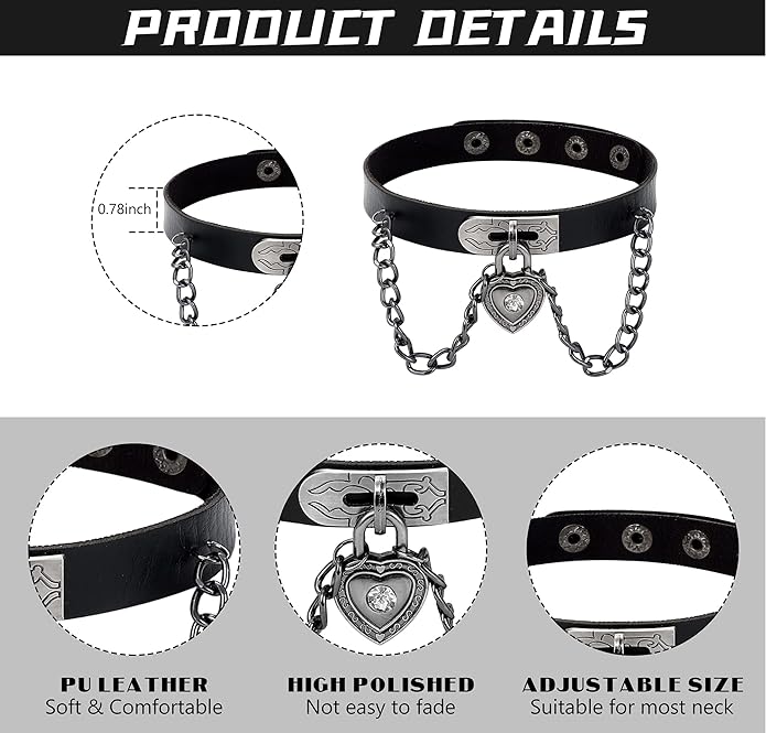 HAIAISO 6-9pcs Leather Punk Goth Choker Necklace with Love Heart Spikes, Adjustable Pu Collar for Women
