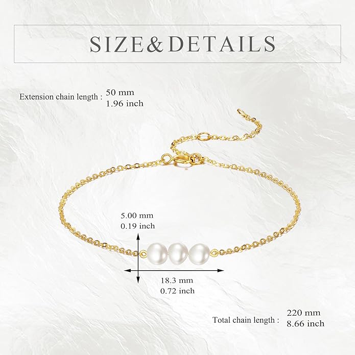 KECHO 14K Real Gold Freshwater Cultured Pearl Bracelet 14K Solid Gold Jewelry Anniversary Birthday Gift for Women