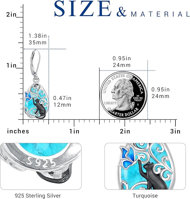 Eusense Sterling Silver Dangle Earrings for Women Tree of Life Animals Moonstone Turquoise Leverback Earrings Jewelry Gifts