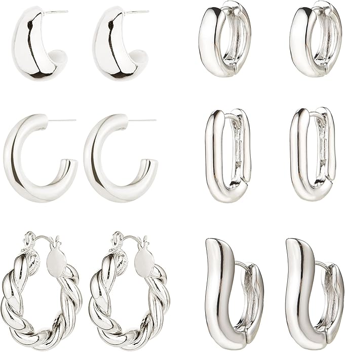 6 Pairs Gold Hoop Earrings for Women, 14K Gold Plated Huggie Hoop Earrings Set Hypoallergenic Lightweight Chunky Open Hoops Jewelry for Gift