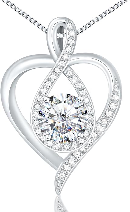 925 Sterling Silver Infinity Heart Necklace for Women, Rhodium Plated Cubic Zirconia Pendant Gift for Girlfriend Wife Mom - Anniversary Valentine's Day Birthday Present with Elegant Gift Box