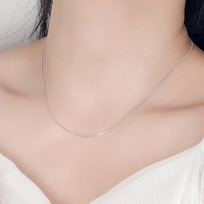 Dankadi Italian 925 Sterling Silver Necklace For Women 0.9mm Box Chain 1.3mm Rolo Chain O-Chain Lobster Claw Clasp - Pendant Chain - 16 "18" 20 "22" 24 "26" Jewelry Gift