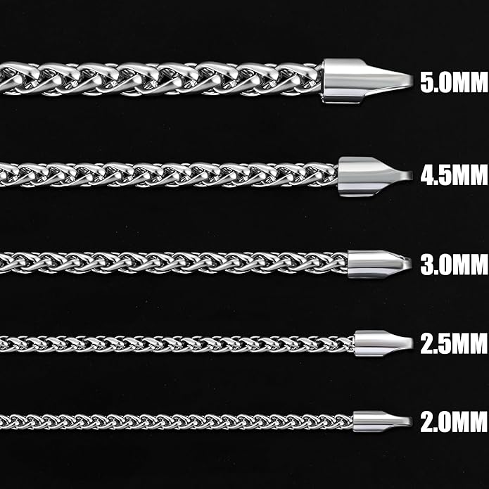 Fiusem Black Wheat Chains for Men and Women, 2/2.5/3/4/5mm Stainless Steel Necklace Chain, Mens Necklace Jewelry Gift 16-28 Inch