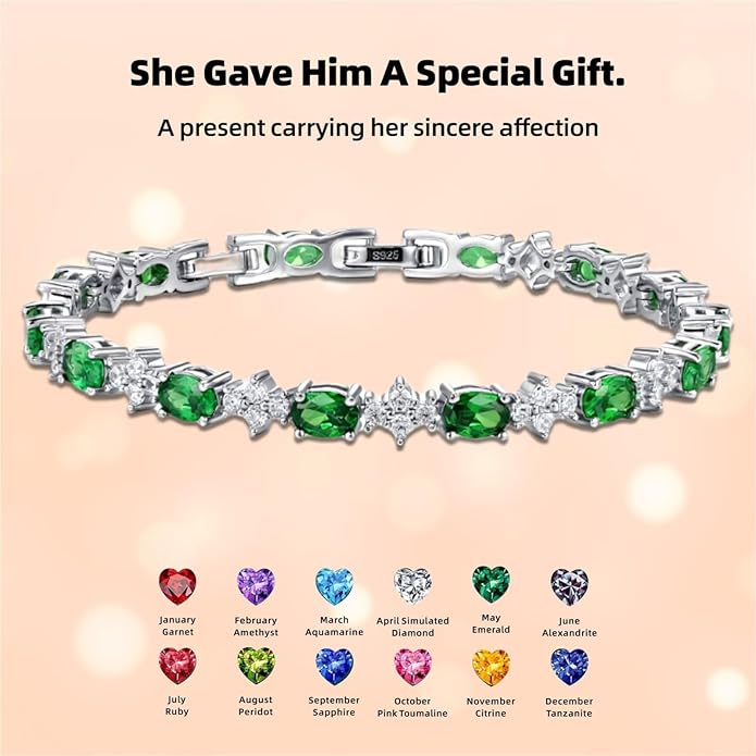 Tennis Birthstone Bracelets Sterling Silver Bracelets Charm Jewelry Birthday Gifts for Women,Girlfriend,Wife,Mom - Graduation, Friendship,Birthday, Anniversary