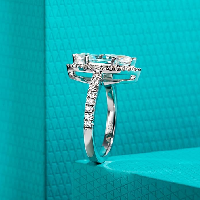 AnuClub Princess/Cushion/Oval Cut Moissanite Engagement Rings 3-3.884cttw D Color VVS1 925 Sterling Silver 3 Rows Vintage Halo Wedding Promise Statement Rings for Women with Certificate