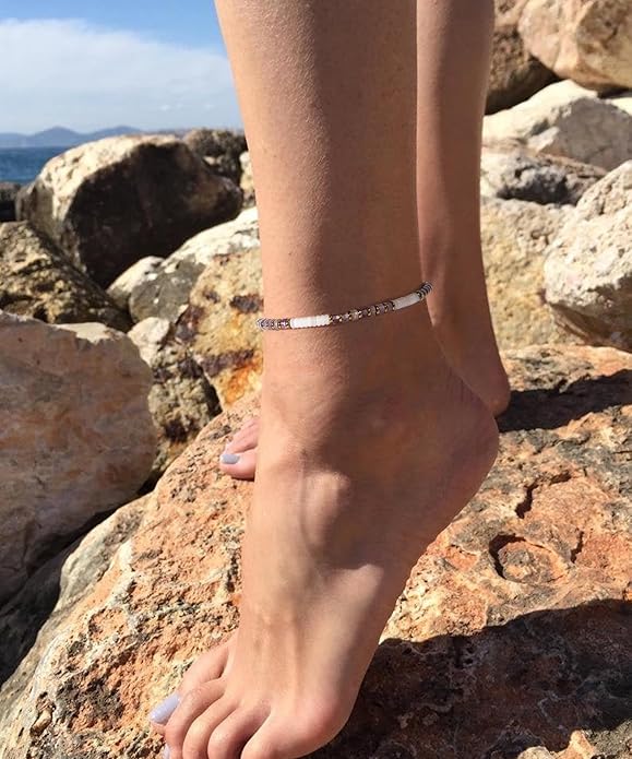 XIJIN Natural Stone Beaded Anklets for Women Handmade Beach Boho Turquoise Beads Ankle Bracelet Jewelry Gift for Her