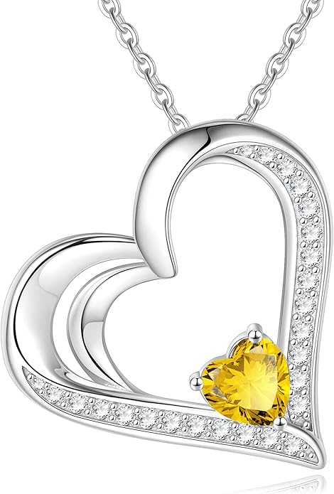 GLIVEOR 925 Sterling Silver Birthstone Necklace Heart Necklace for Women Gifts for Women
