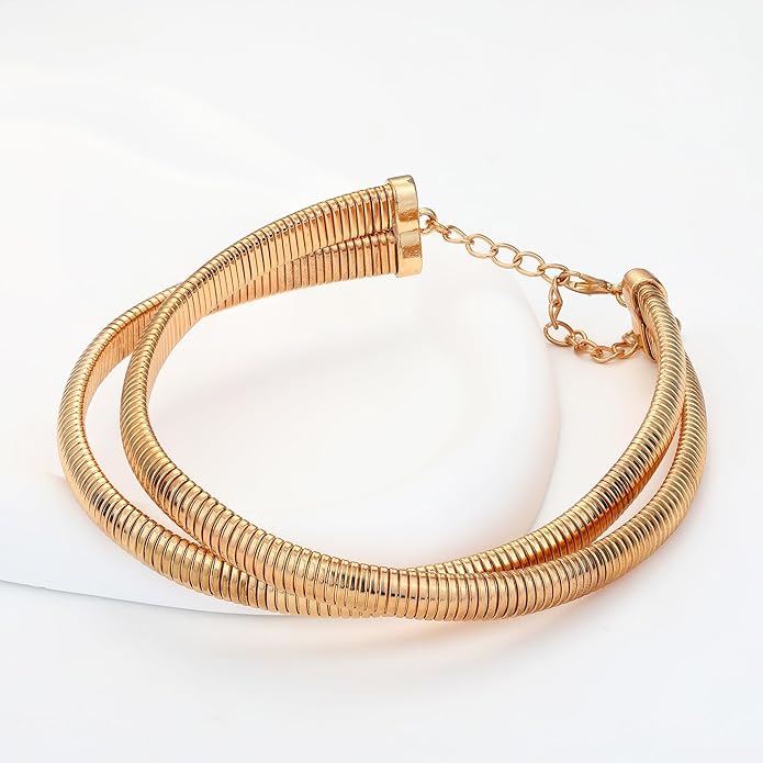 MISS RIGHT Chunky Gold Chain Statement Choker Necklace for Women Trendy, 14K Gold Plated Thick Snake Chain Collar Torque Layered Necklaces Jewelry Gifts