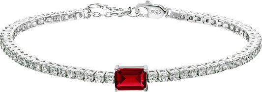 18K White/Yellow Gold Plated Silver Bracelet With Lab Grown Sapphire/Emerald/Ruby Surrounded With Lab Grown Diamond/Moissanite, Bracelet For Women Comes With Gift Box