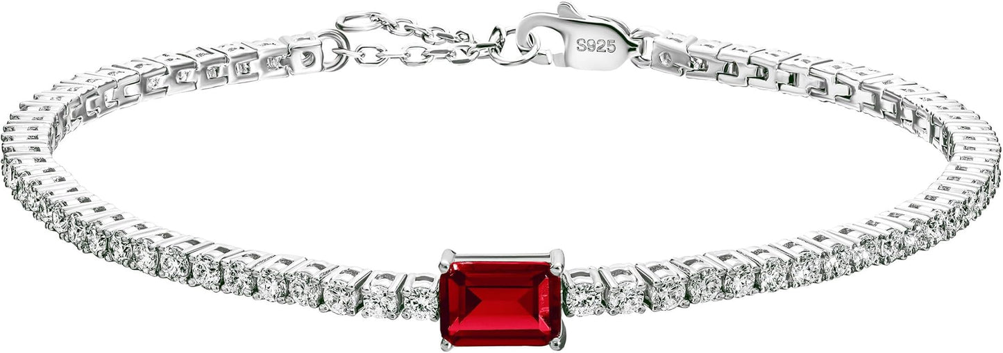 18K White/Yellow Gold Plated Silver Bracelet With Lab Grown Sapphire/Emerald/Ruby Surrounded With Lab Grown Diamond/Moissanite, Bracelet For Women Comes With Gift Box