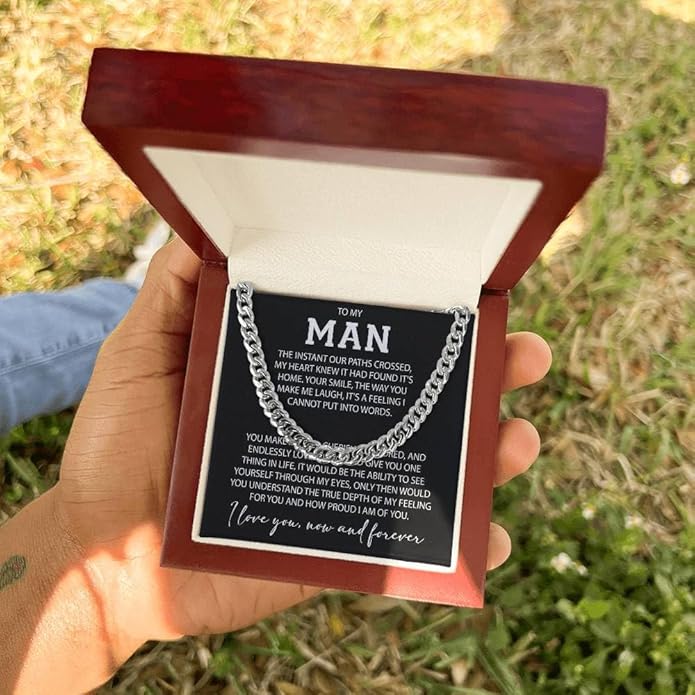 VIRAGIL To My Man Necklace Chain for Men, Silver Stainless Steel Chain Jewelry, Romantic Gift from Partner for Birthday Valentine or Everyday Wear with Meaning