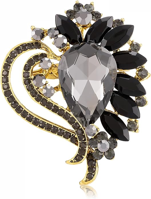 LAXPICOL Vintage Austrian Crystal Elegant Heart Flower Brooch Pin For Women Wedding Broach Pin