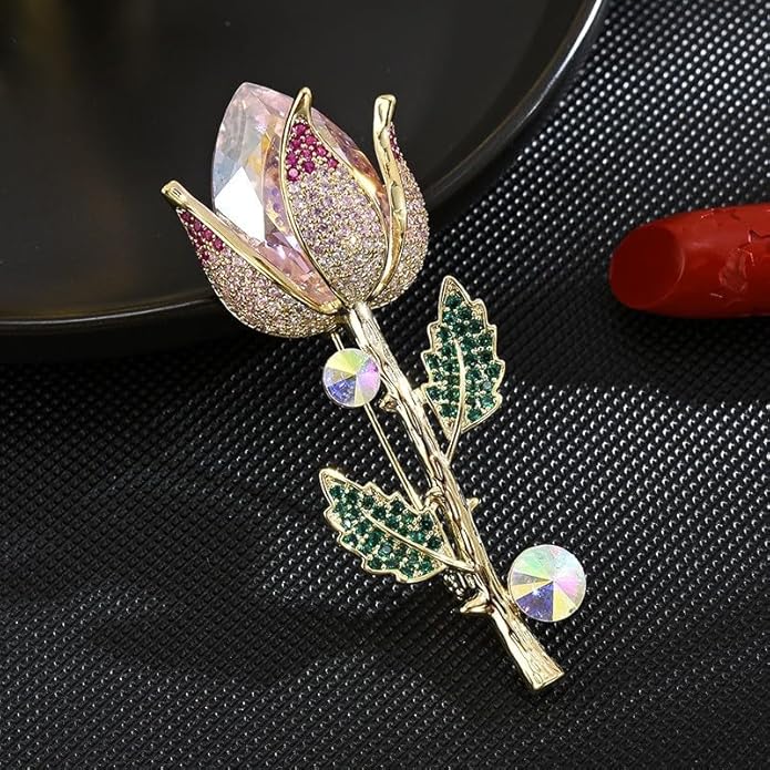 Flower Brooch for Women Girls Flower Rhinestone Brooch Gold Plated Lapel Pin Clothing Accessory Wedding Gift Fashion Jewelry for Mom Wife