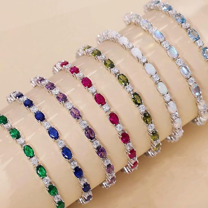 FANCIME Birthstone Tennis Bracelets Sterling Silver Bolo Tennis Bracelets Charm Fine Jewelry Birthday Gifts for Women Mom Wife Her