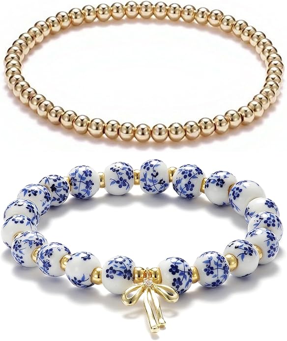 Beads Bow Charm Bracelet for Women Flower Vintage Bracelet Handmade Stretch Beaded Dainty Romantic Jewelry Gifts