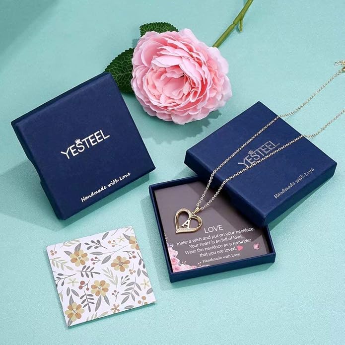 Heart Initial Necklace for Women, 14K Gold Plated Cubic Zirconia Heart Pendant Necklace, Dainty Initial Charm Necklace Letter A to Z Initial Jewelry for Women Girls