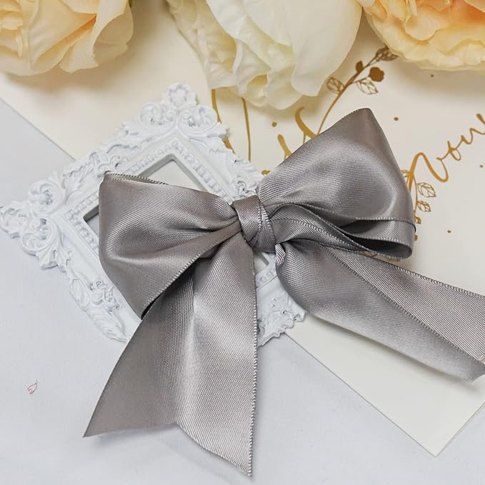 LEEQE Double Face Silver Satin Ribbon 2 inch X 25 Yards Polyester Silver Ribbon for Gift Wrapping Very Suitable for Weddings Party Invitation Decorations and More