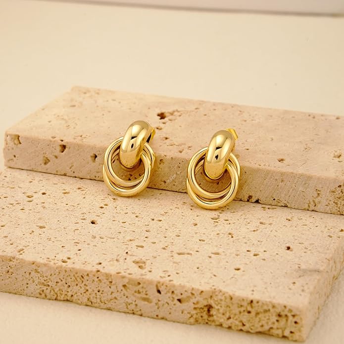 NIXMAX Chunky Small Knot Earrings Gold Silver Geometric Earrings for Women Dainty Gold and Silver Plated Dangle Drop Earrings Hypoallergenic and Lightweight Fashion Trendy Jewelry Gifts