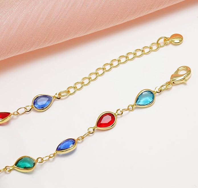 18K Gold Plated Anklet for Women Multicolor Crystal Ankle Bracelets Boho Adjustable Chain Anklets