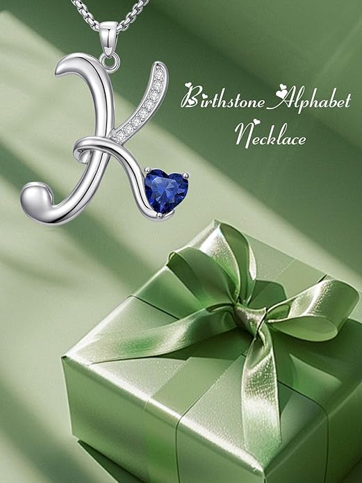 Christmas Gifts for Women Alphabet A to Z Initial Birthstone Pendant Necklaces for Women - 18k White Gold Plated Personalized Name Jewelry Valentine Mothers Day Birthday Gifts for Women Her Girlfriend
